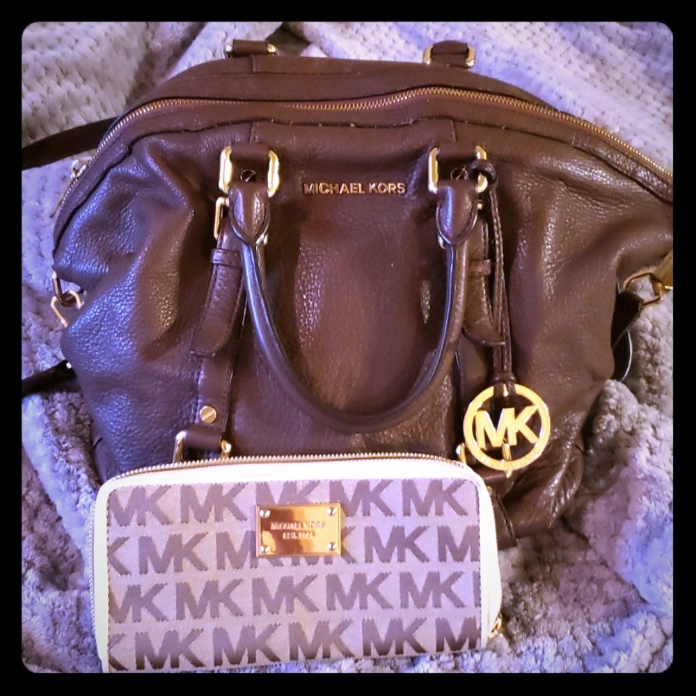 Michael Kors Leather Bag AND Monogrammed Wallet